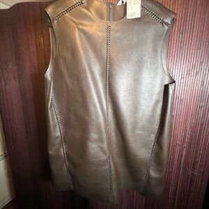 Sleeveless Brown Vegan Leather Dress